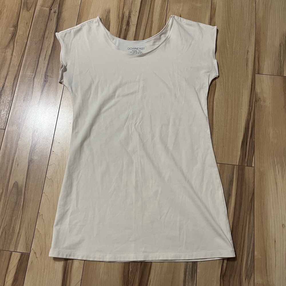 DownEast Wonder Tee Sz L Scoop Neck Cotton Cap Sleeve Fitted Base Layer Ivory